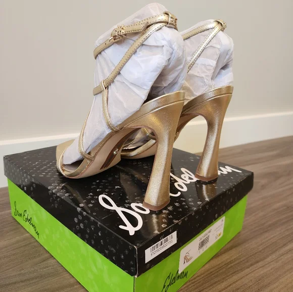 New in original box Sam Edelman Lilly gold leather 4.5 inch heel, size 10 - Picture 9 of 10